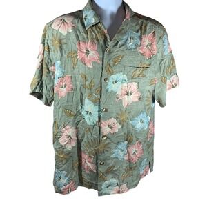 Tommy Bahama Shirt Size Large Green Hawaiian Silk Floral